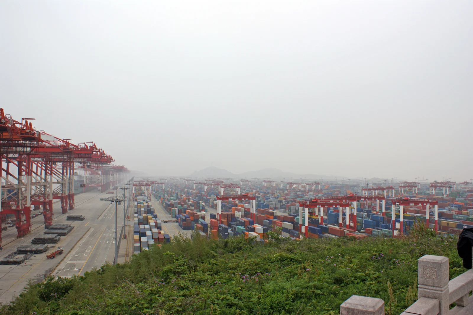 Container yards and cranes at a major Chinese port